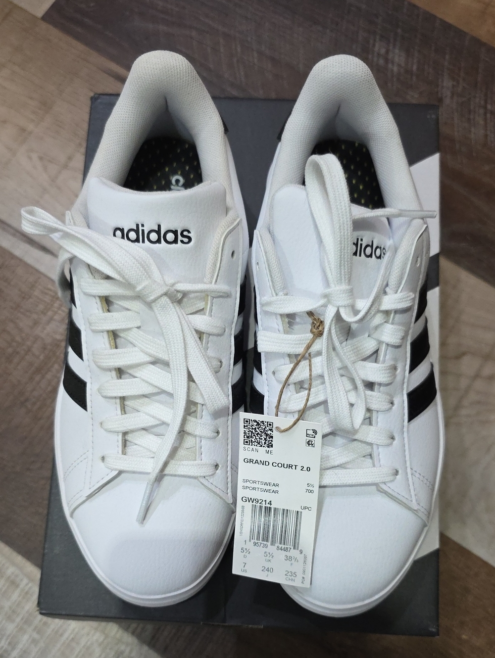 Adidas Grand Court 2.0 Womens Size 7 White Black Sneakers GW9214 New w/ Box